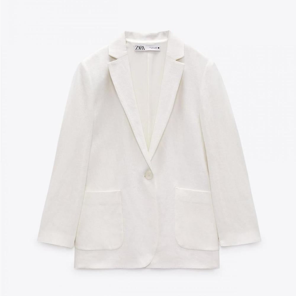 ZARA WOMAN Ecru Linen Blend Blazer w/ Pockets